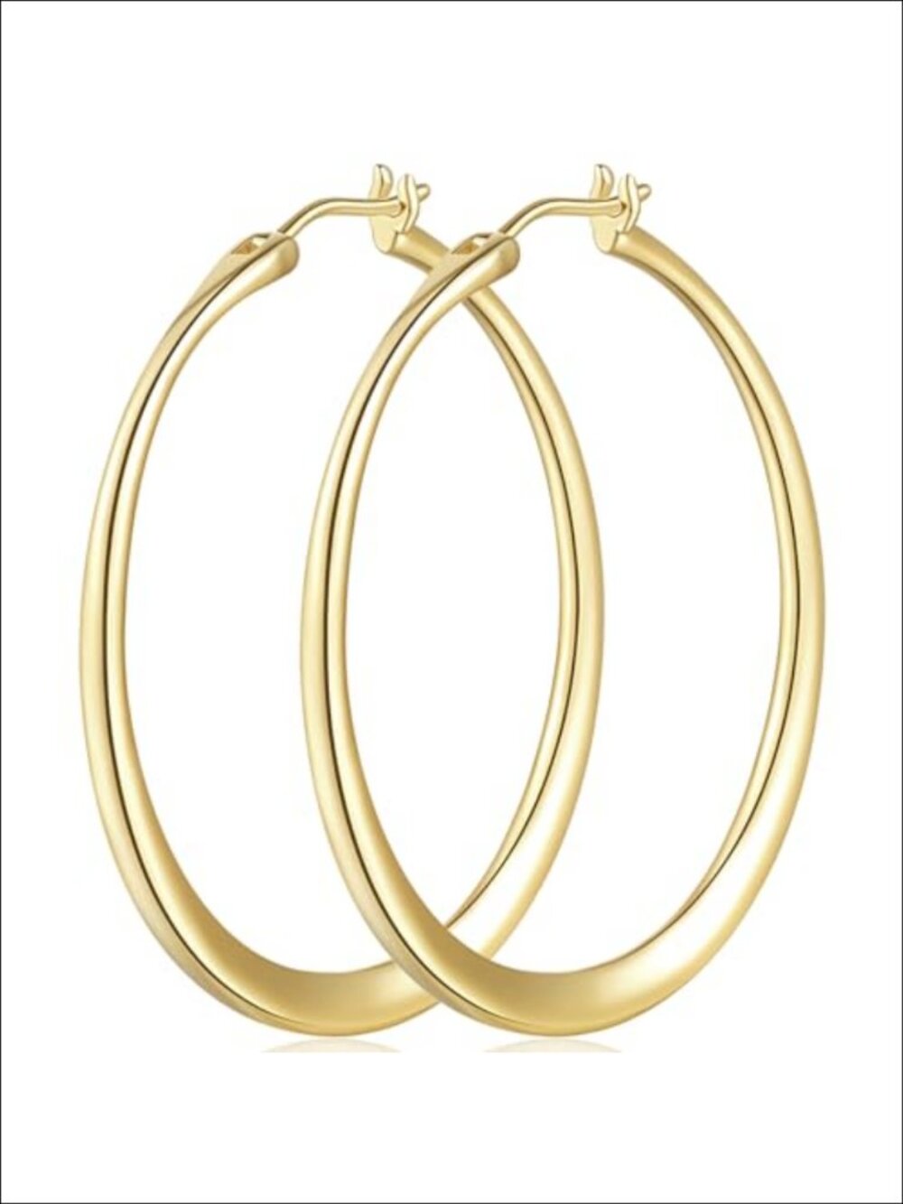 14K Gold Plated Flat-Centered Hoop Earrings for Women 40mm